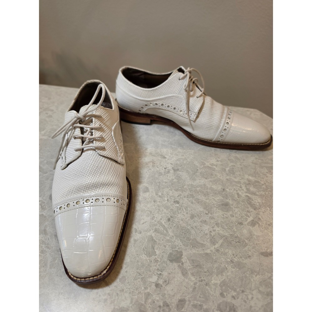 Stacy Adams Mens White Croc Embossed Leather Dress Shoes 25168-100 Size 8.5 M